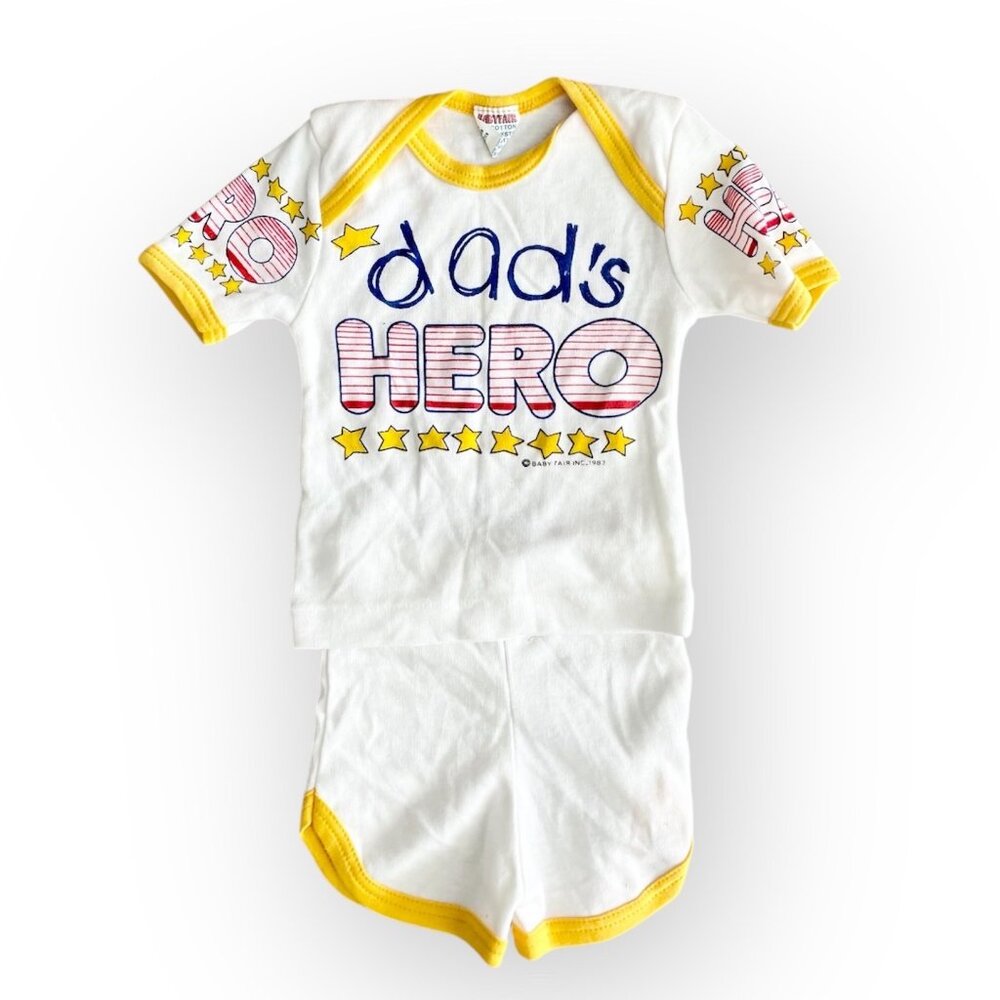 Babyfair Vintage 80s Infant "Dads Hero" Athletic Newborn Outfit